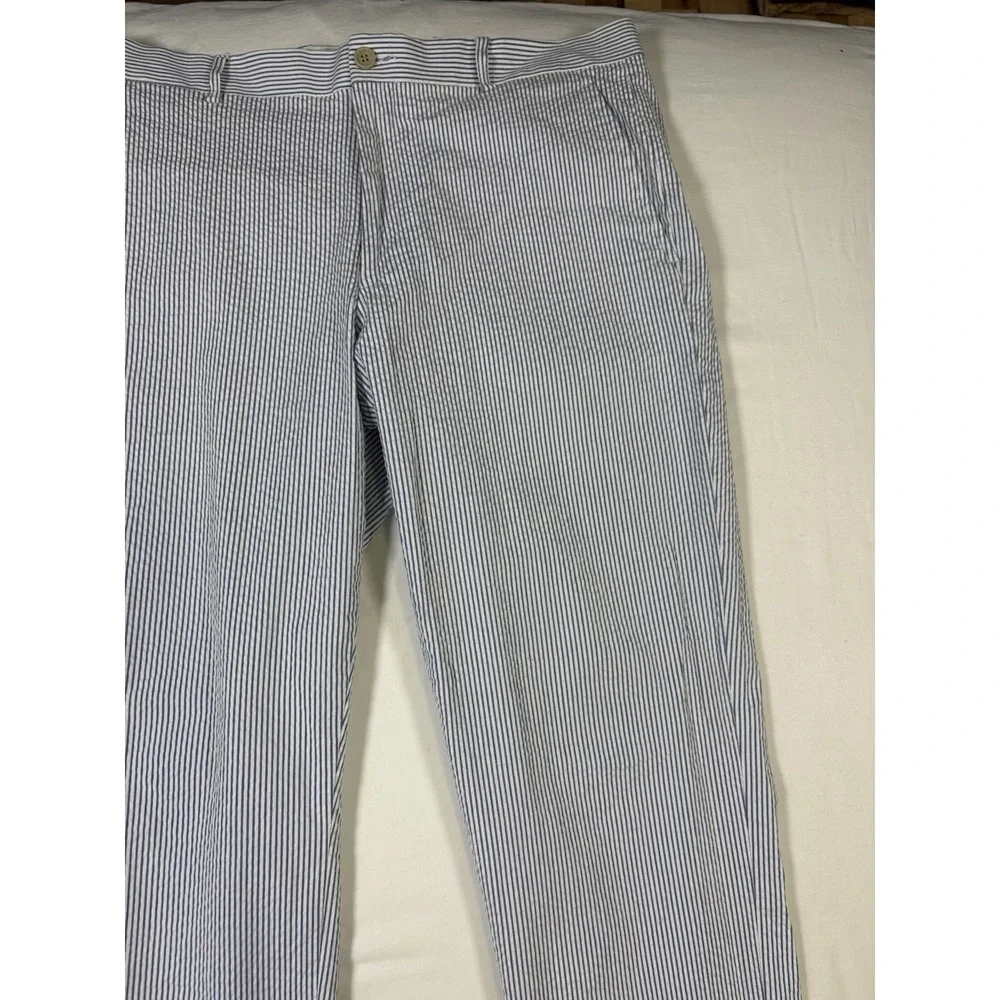 Britches Seersucker Striped Pants Size 34 x 30 Blue White Summer Preppy Trousers